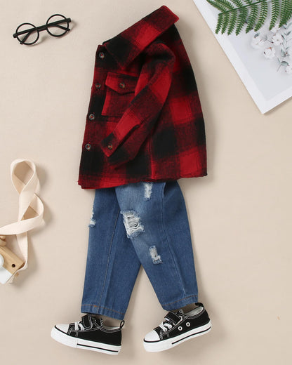 Baby Kleidung Jungen 12 Monate - 4 Jahre Winter Baby Kleidung Outfit Set Langarm Kariertes Top + Hosen Kleidung Sets für Kinder Jungen