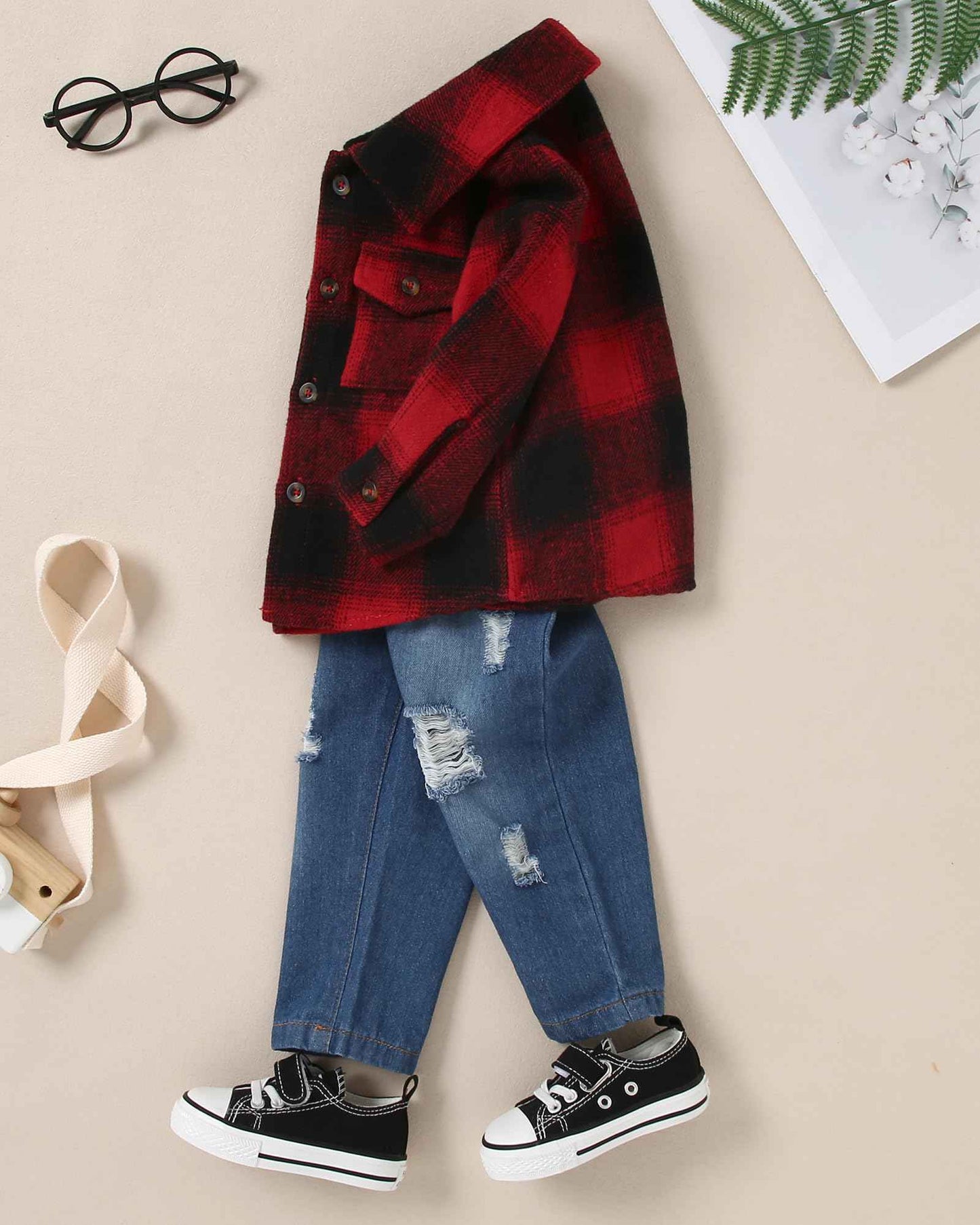 Lufebut Baby Clothing Boys 12 Months - 4 Years Winter Baby Clothing Outfit Set Long Sleeve Checked Top + Trousers Clothing Sets for Children Boys