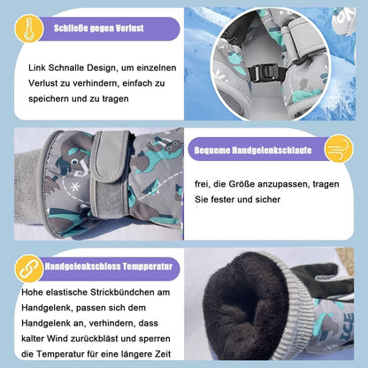 FAYHIJUN Children's Winter Snow Gloves Ski Gloves for 1-13 Years Girls Boys PU Palm Waterproof Windproof Warm Fleece Winter Gloves Cycling Gloves