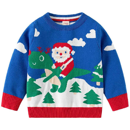 Fandecie Children's Christmas Jumper Cotton Crew Neck Christmas Elk Santa Sweater Girls Boys Sweatshirt Jumper 2-7 Years