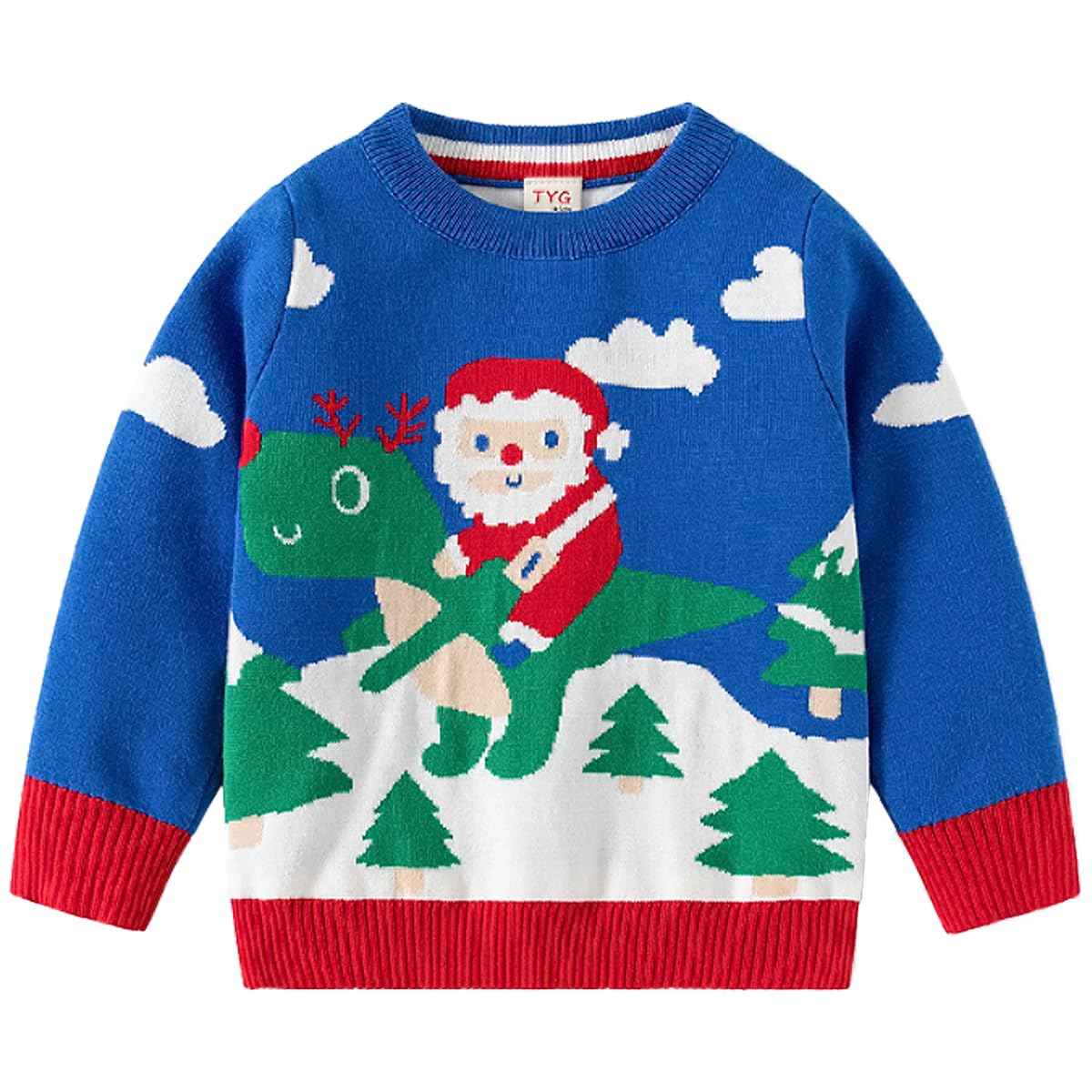 Fandecie Children's Christmas Jumper Cotton Crew Neck Christmas Elk Santa Sweater Girls Boys Sweatshirt Jumper 2-7 Years