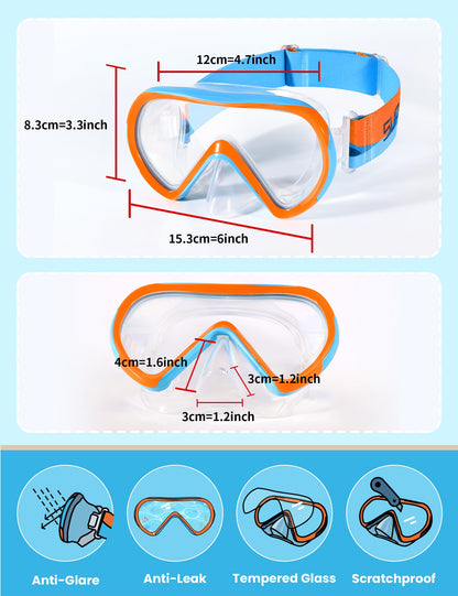 Supertrip Taucherbrille Kinder mit Stoffband,Schwimmbrille Kinder fur Mädchen Jugen,Gehärtetes Glas Schnorchelmaske Kinder mit Nase,180°Panorama Tauchmaske Schwimmmaske Kinder Anti-Leck fur 6-14 Jahre