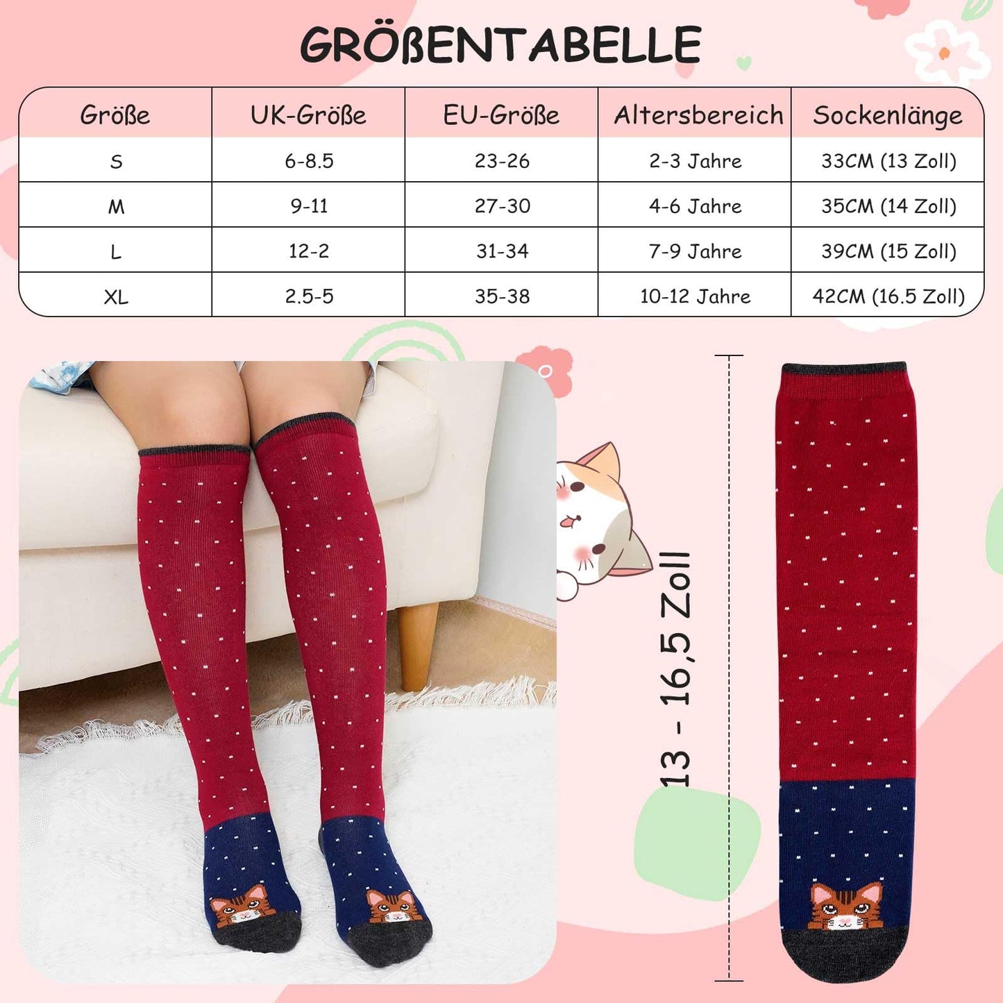 Mädchen Kniesocken Kindersocken: Overknee Strümpfe Lang gestreifte Kindersocken Tier Baumwollsocken Bunte gestreifte Socken Lustig ohne Naht Kniesocken Geschenk 2-12 Jahre 23-38 5 Paare