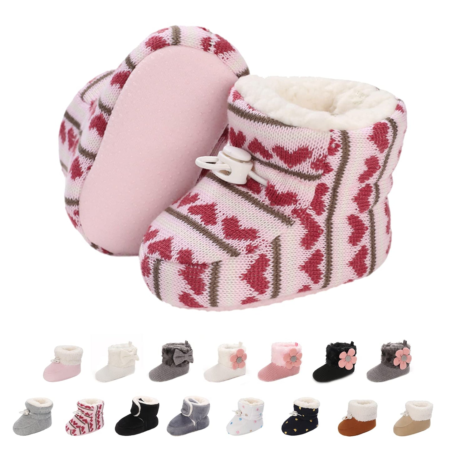 Baby Newborn Fleece Bootie, Winter Warm Non-Slip Soft Sole Winter Shoes, Sock Shoes, Cute Adjustable Crawling Shoes, Prewalker Boots for Girls and Boys, Toddler Size 0-18 Months