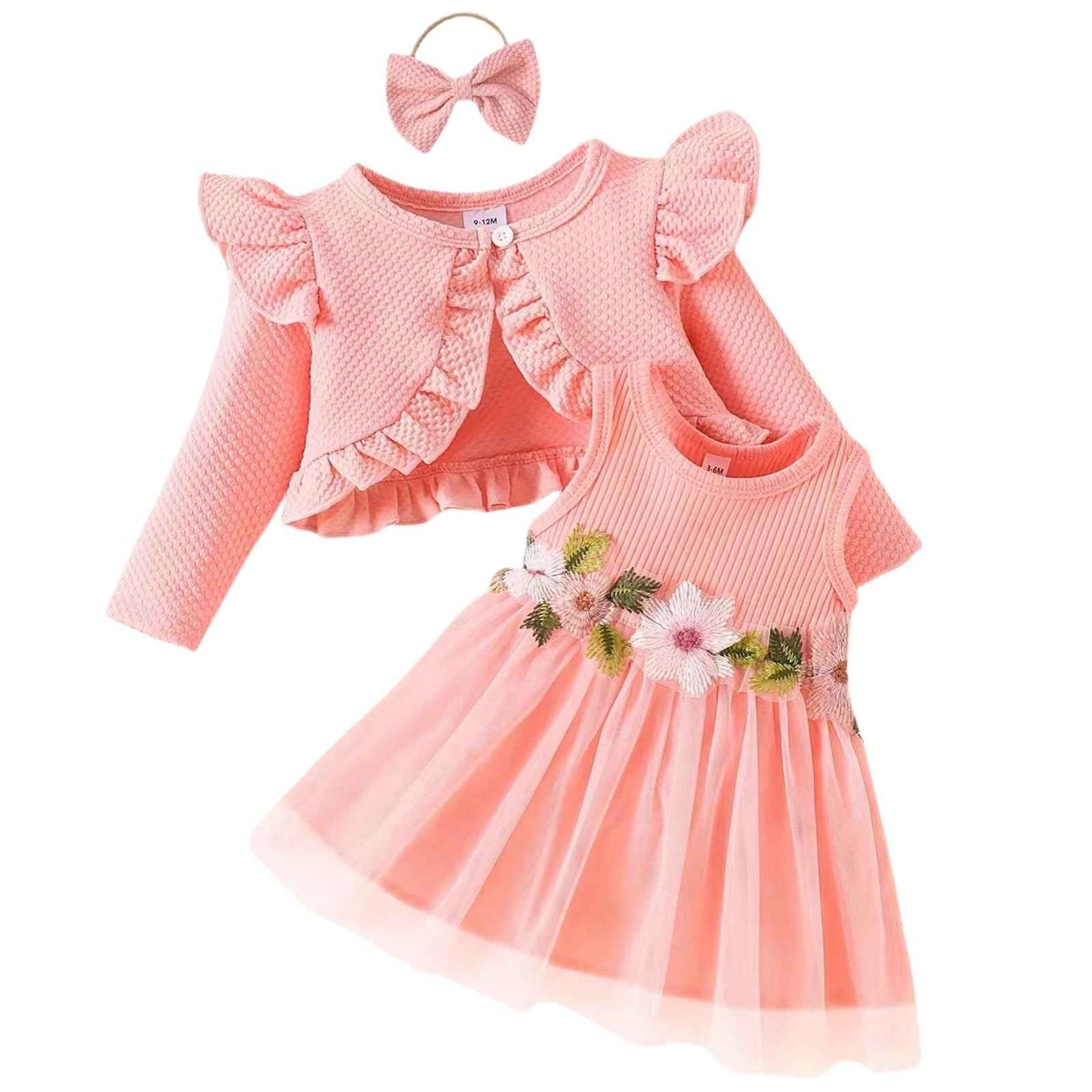 Toddler Baby Girl Dress and Cardigan Set Long Sleeve Cotton Princess Tutu Dresses with Outfits Coat
