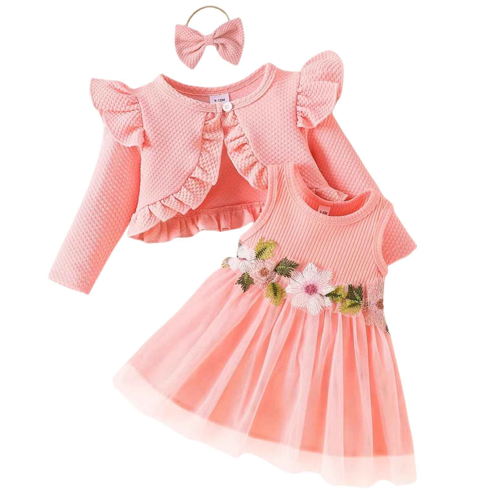 Toddler Baby Girl Dress and Cardigan Set Long Sleeve Cotton Princess Tutu Dresses with Outfits Coat