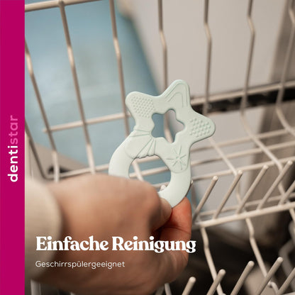 Dentistar Beißring 2er-Set – Teether für Babys & Kleinkinder ab 3 Monate – Baby Beißring mit Griff aus weichem Material zur Zahnungshilfe & Massage – Made in Germany – Pink & Lila