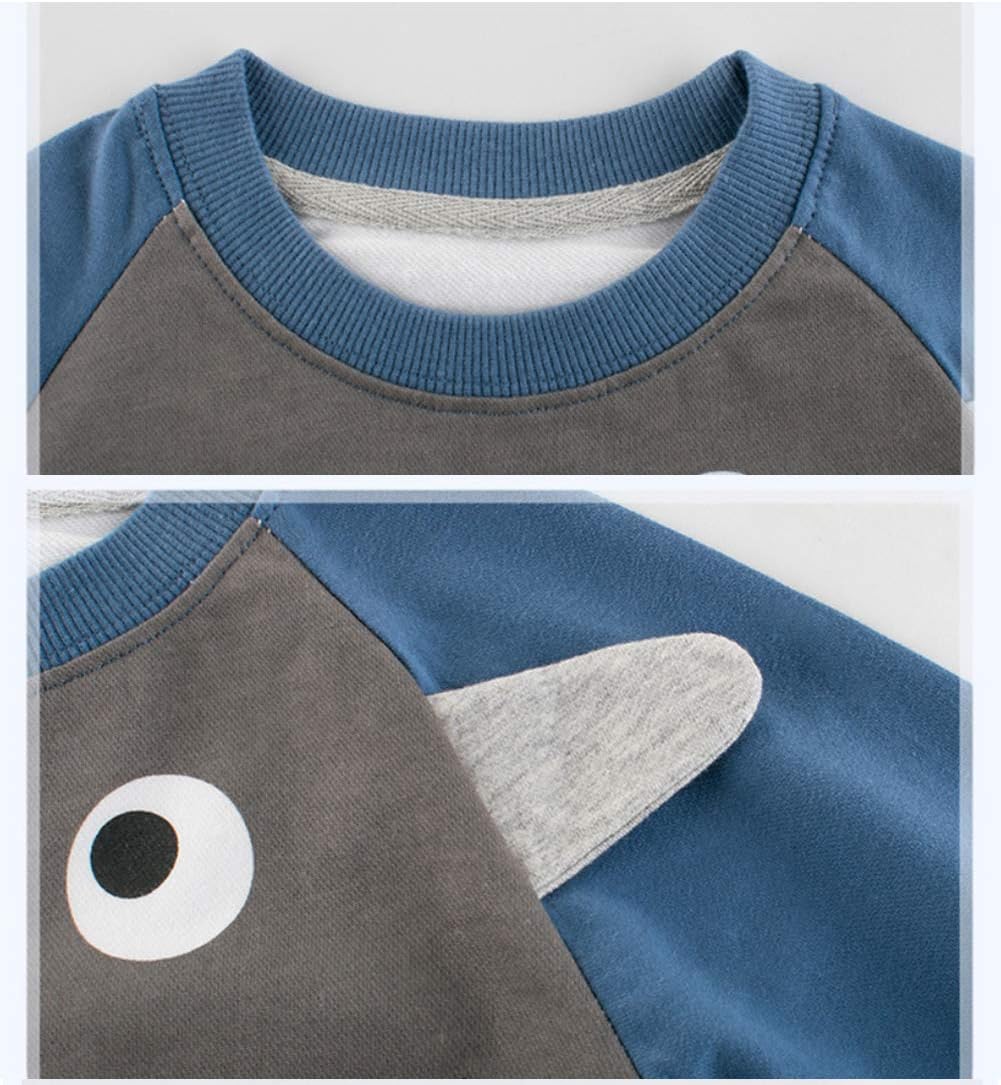 SUPFANS Boys Cute Dinosaur Sweatshirts Pullover Cotton T-Rex Long Sleeve Tops Toddler T-Shirt