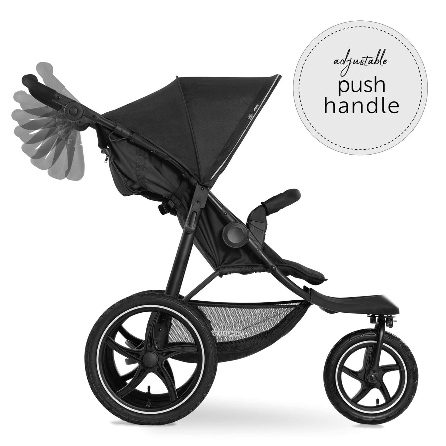 Hauck Runner, Schwarz/Neongelb - Robuster All-Terrain-Pugchair mit Regenschutz, XL Pneumatische Lufträder, verstellbare Rückenlehne von Geburt bis zu 22 kg, höhenverstellbarer Griff, XL Mesh-Fenster