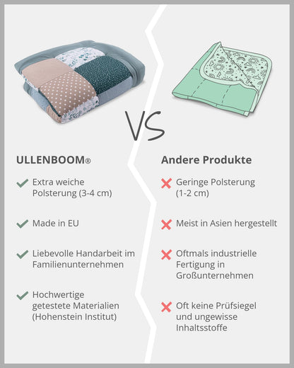 ULLENBOOM Krabbeldecke für Baby 100x100 cm, 100% OEKO-TEX Materialien, Made in EU, Dick & weich gepolstert, Sandblume - ideal als Babydecke, Laufgittereinlage & Spieldecke Baby