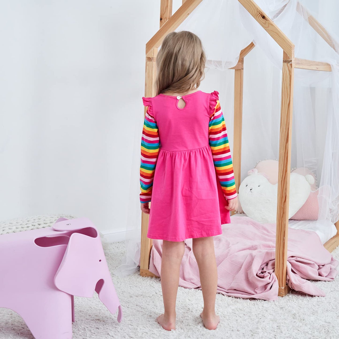 SFreeBo Girls Dresses Unicorn Rainbow Dress Kids Girls Gift Cotton Colourful Dresses for Girls 104 110 116 122 128
