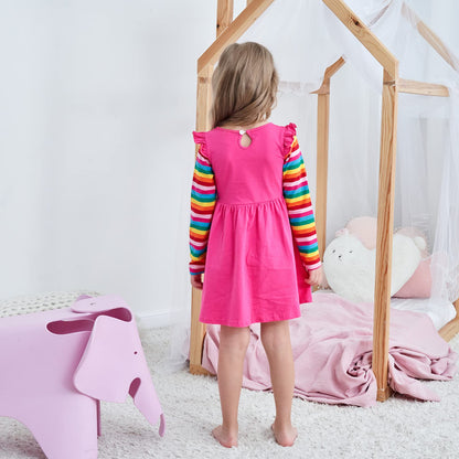 SFreeBo Girls Dresses Unicorn Rainbow Dress Kids Girls Gift Cotton Colourful Dresses for Girls 104 110 116 122 128