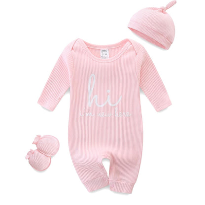 KIDDLETOWN Baby-Pyjama, Neugeborenen-Strampler, 3er-Pack, Schlafanzug mit Hut und Handschuhen, Baby-Pyjama aus Baumwolle, Langarm-Pyjama, Strampler, 0-3 Monate, Kleidung für Mädchen und Jungen