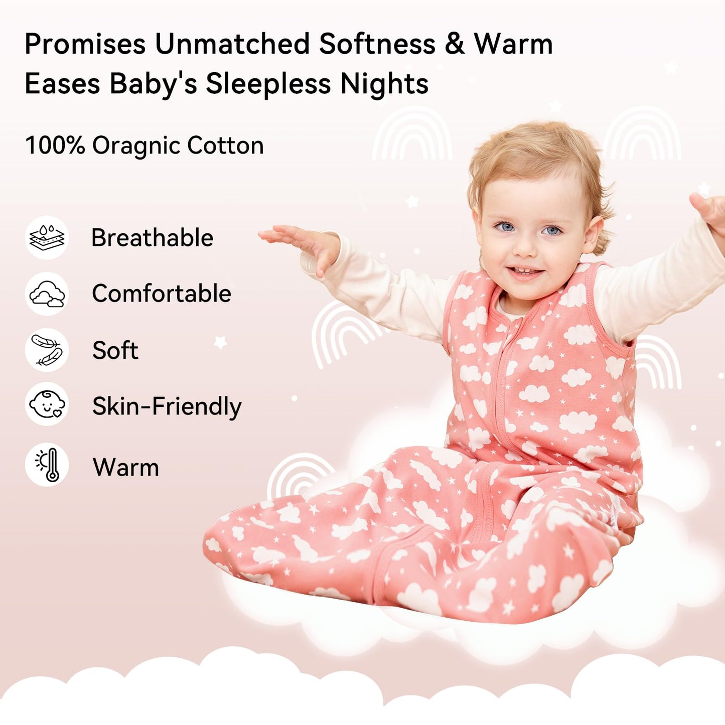 Unnivoll Baby Winter Sleeping Bag, 2.5 Tog, Baby Sleeping Bag, 0-6 Months, Cotton Baby Sleeping Bag, Newborn Winter Sleeping Bag, Baby, Warm and Soft, 67 cm, for Boys and Girls, Green