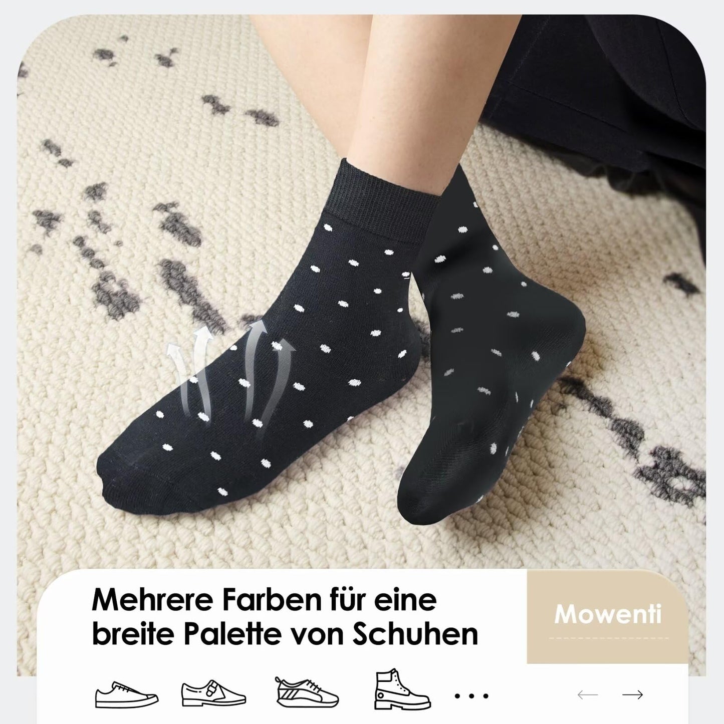 Mowenti Socken Mädchen 35-38 sportsocken strümpfe socks Mädchensocken bunte schwarz Streifen Punkte baumwollsocken 10 Paar