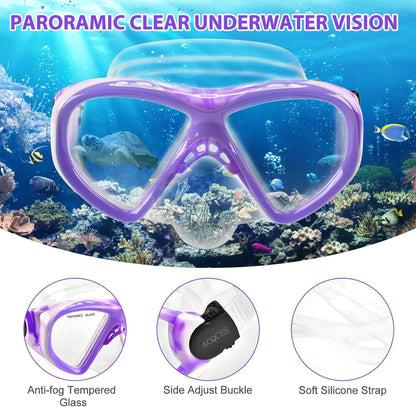 Schnorchelset Kinder - Taucherbrille Kinder mit Schnorchel Anti Leck Anti Fog HD Tauchmasken Dry Schnorchel für 4-13 Jahren Jungen Mädchen
