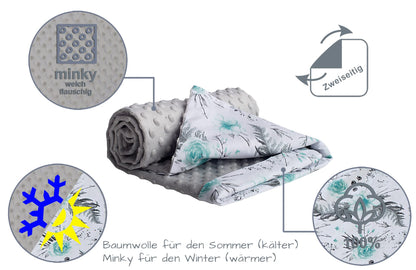 Medi Partners Babydecken Baby 100% Baumwolle Krabbeldecke Babydecke 75x100cm doppelseitig Kinderbett Minky Kuscheldecke Kinderwagen (REH mit grauem Minky)