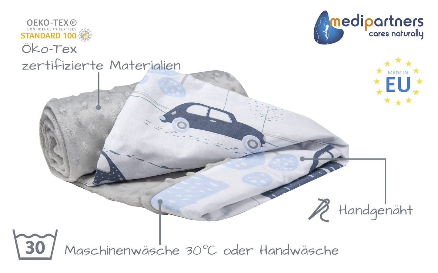 Medi Partners Babydecken Baby 100% Baumwolle Krabbeldecke Babydecke 75x100cm doppelseitig Kinderbett Minky Kuscheldecke Kinderwagen (REH mit grauem Minky)