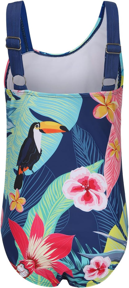Swimsuit Girls Children One-Piece Swimwear Girls Teenagers Hawaii Elastic Wide Straps Swimsuit 110-164 / 6-16 Years
