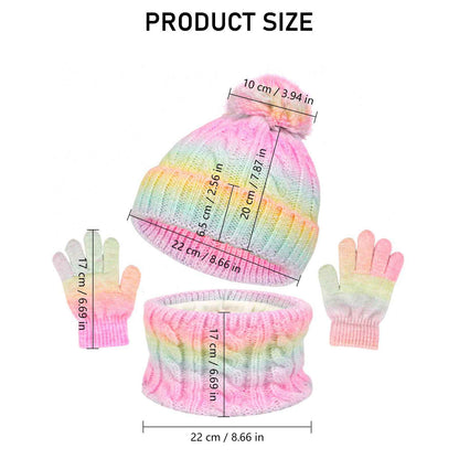 Children's Hat Scarf Gloves Set - 3-in-1 Winter Knitted Hat Scarf and Gloves Set for Children with Pom Pom Beanie, Neck Warmer & Mittens for Boys Girls Age 3-10 Years