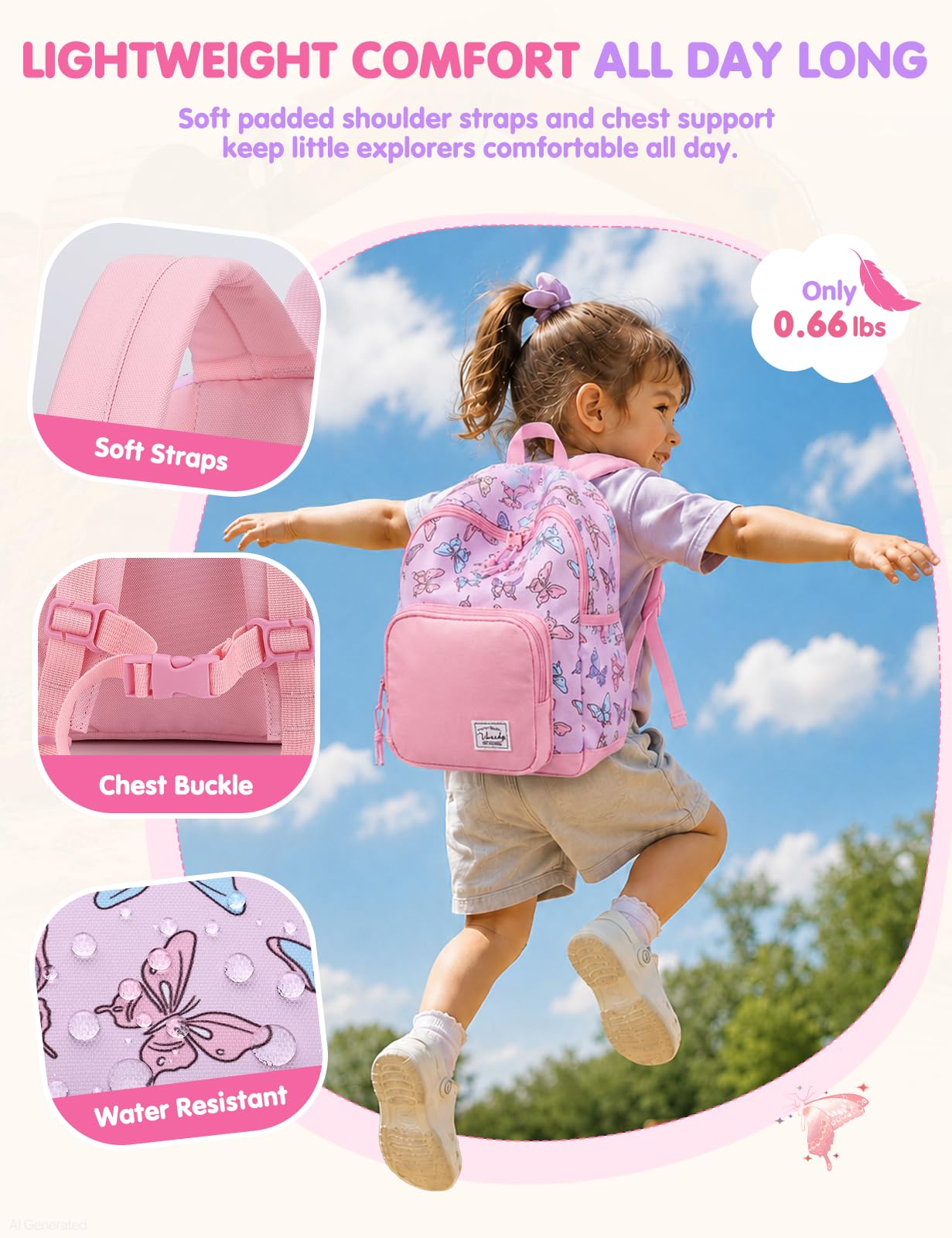 Rucksack für Mädchen, 4-6 Jahre, Schulrucksack mit Seitentaschen und Brustgurt, 127-Einhorn, one size, Niedlich