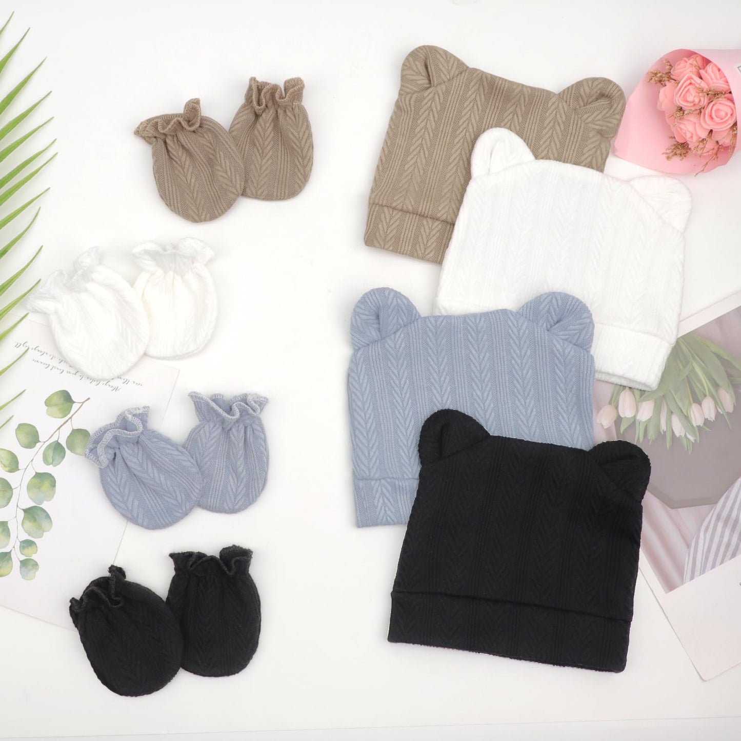 DRESHOW Neugeborenes Baby Mütze Hut und Handschuhe Set Beanie Bekleidung Unisex Infant Hut Kindergarten Mütze Baby Jungen Mädchen 0-6 Monate