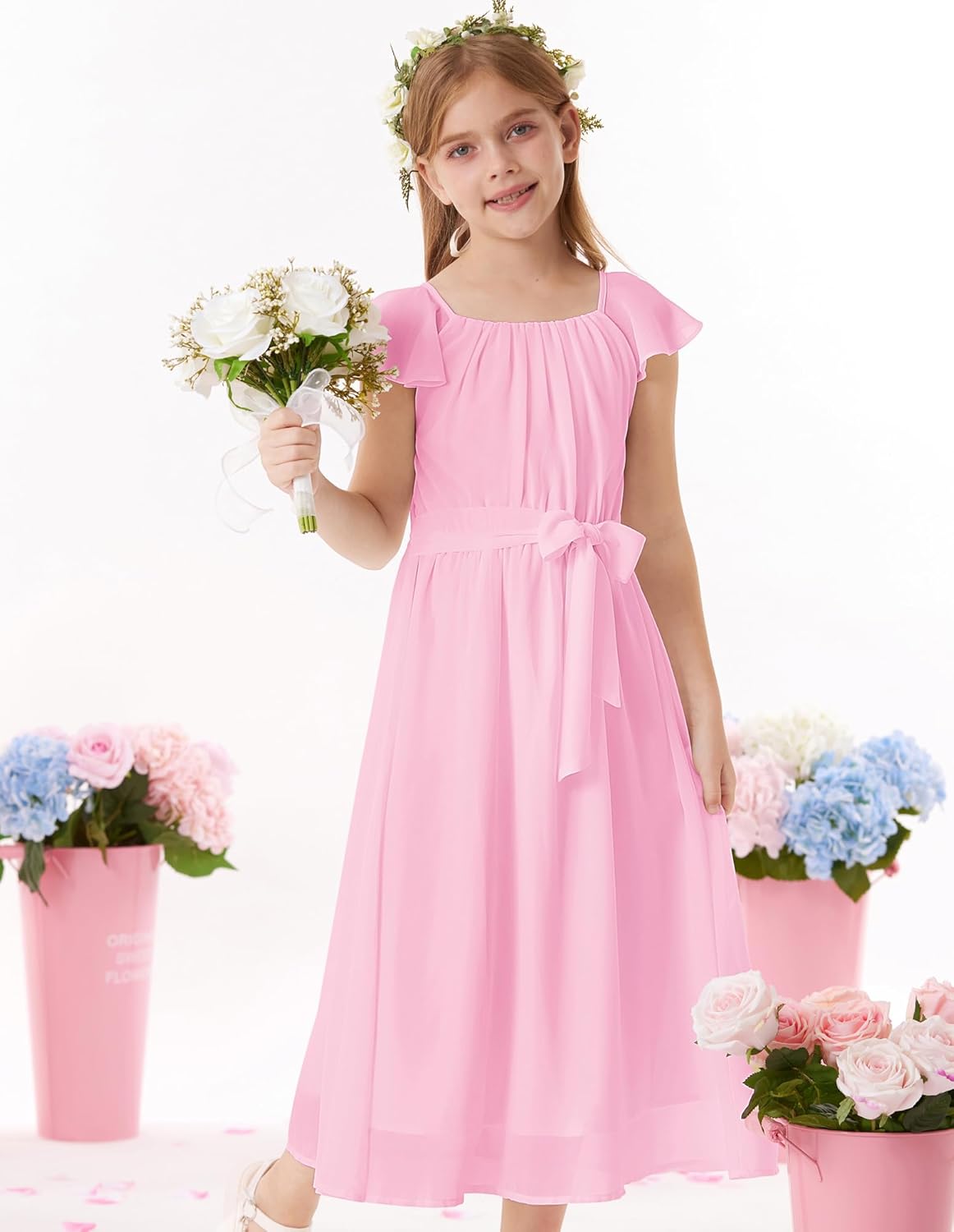 GRACE KARIN Girls Summer Dress Elegant Chiffon Princess Long Dress Wedding Guest Evening Dress for Teenage Girls 5-14 Years 