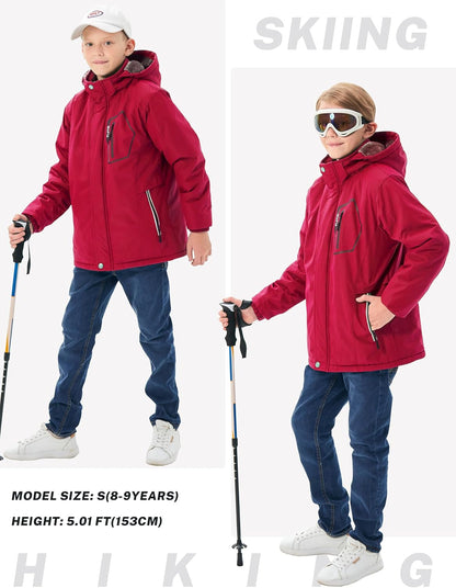 MoFiz Winter Jacket Boys Ski Jacket Warm Inner Lining Children's Outdoor Softshell Jackets Snow Jacket with Removable Hood
