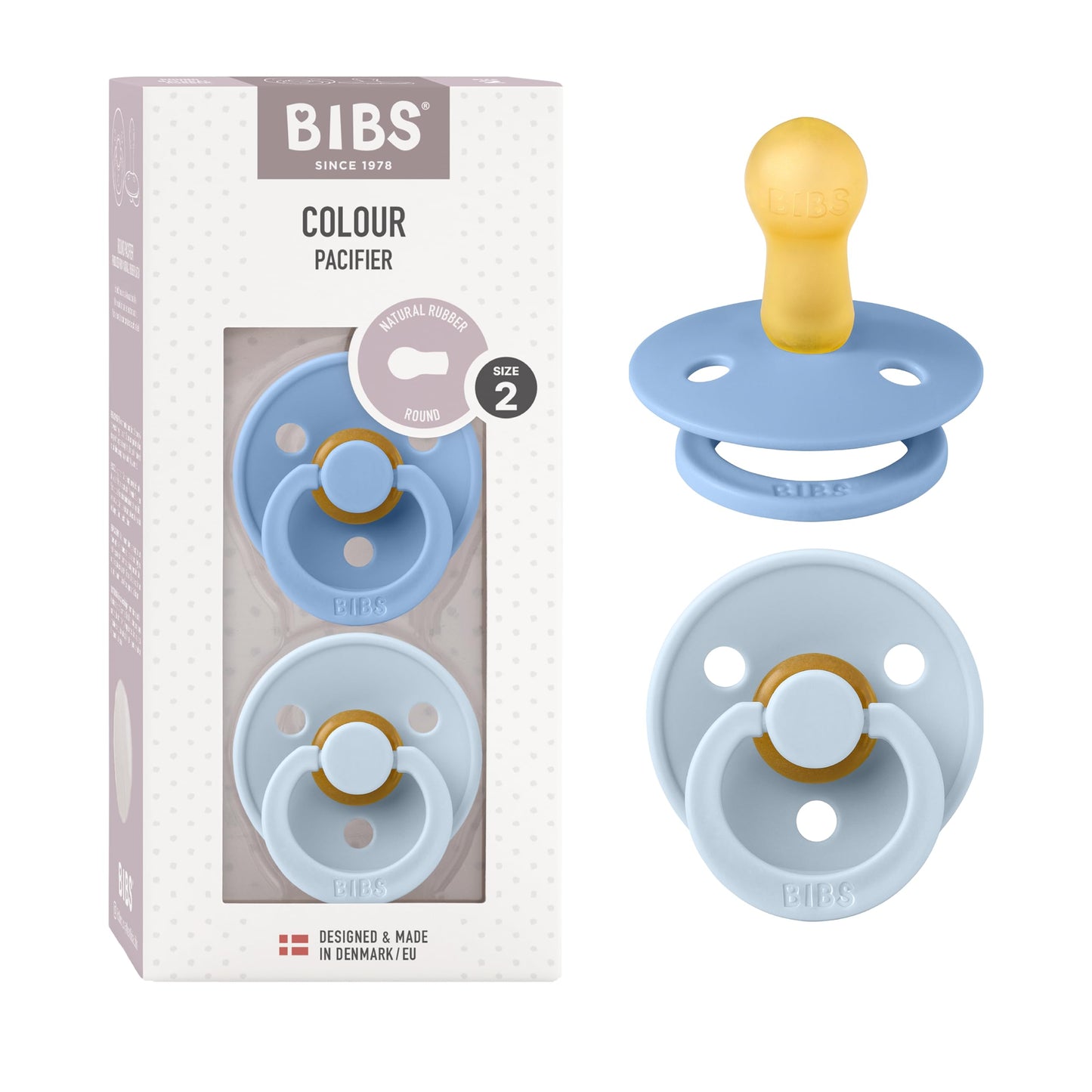 BIBS Colour Schnuller 2er-Pack, BPA-frei, Kirschform Nippel. Naturkautschuk/Latex, Hergestellt in Dänemark. Größe 2 | 6+ Monate | 2-Pack, Coral/Ruby