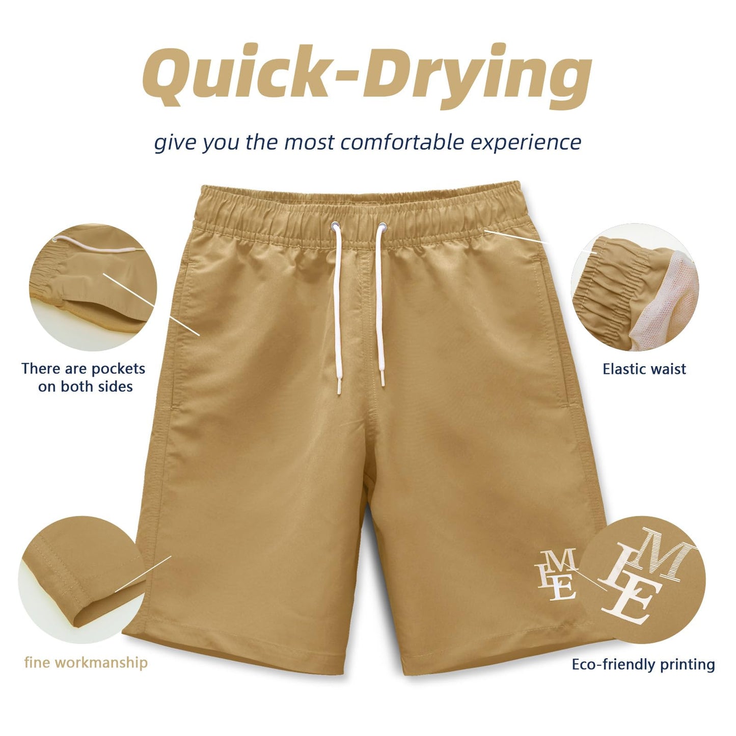 MEILONGER Badehose Jungen Badeshorts Schnelltrocknend Boardshorts mit Netzfutter Taschen und Verstellbarem Tunnelzug