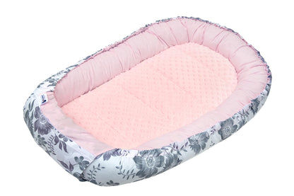 Medi Partners Babynestchen Babynest Set 100x60x15 Kuschelnest 5 teilig herausnehmbarer Einsatz Kokon Nestchen Babys Neugeborene 100% Baumwolle (REH mit Grauem Minky) - Meloni2