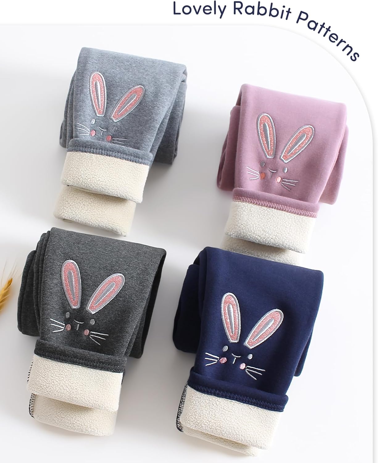 Domee Girls' Leggings Lined Thermal Trousers Warm Winter Cotton Embroidered Rabbit