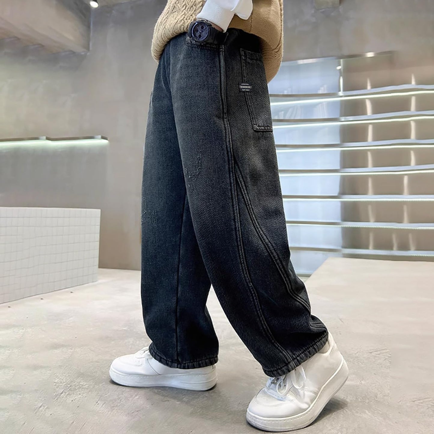 Children's Baggy Jeans Boys Wide Leg Jeans Loose Fit Denim Vintage Trousers Casual Wide Leg Jeans Streetwear Outdoor Vintage Loose Fit Baggy Jogging Bottoms Boys Black Trousers Cargo Trousers Pants