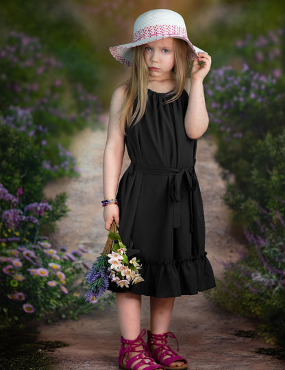 Arshiner Mädchen Kleid Neckholder Sommerkleid Rüschensaum Midikleid A-Linie Kinderkleid Swing Partykleider Abendkleid Kinder Festliche Kleider Freizeitkleid mit Gürtel 6-14 Jahre
