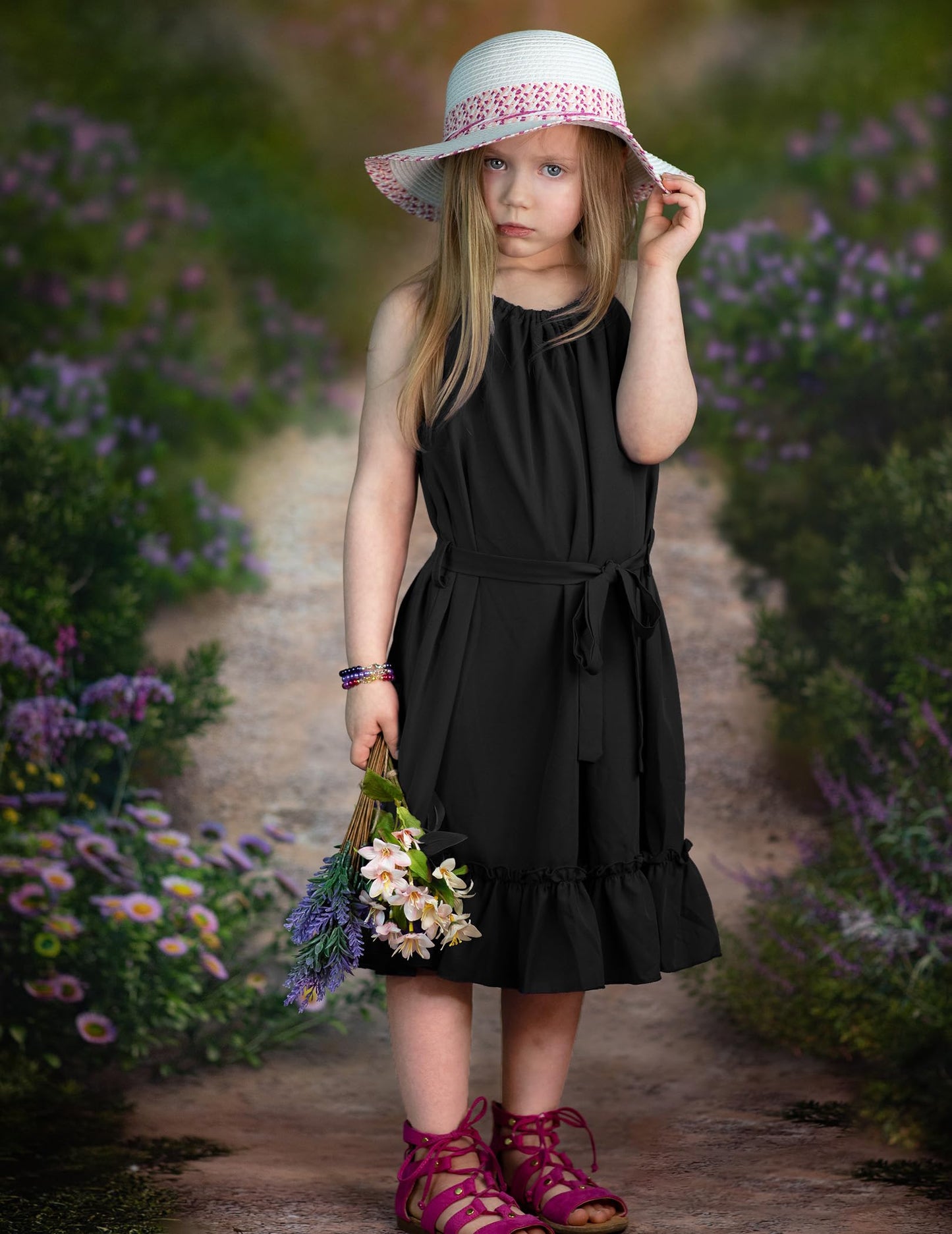 Arshiner Mädchen Kleid Neckholder Sommerkleid Rüschensaum Midikleid A-Linie Kinderkleid Swing Partykleider Abendkleid Kinder Festliche Kleider Freizeitkleid mit Gürtel 6-14 Jahre