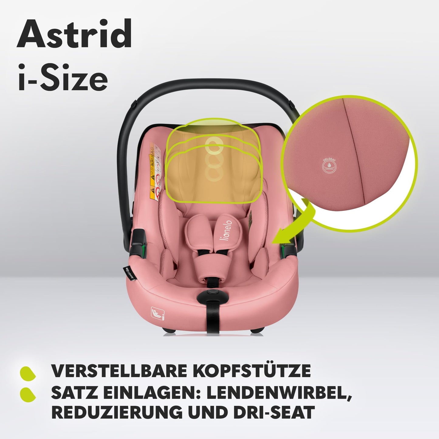LIONELO ASTRID i-Size Baby Autositz 40-87 cm, Babyschale Gruppe 0+, Rückwärtsgerichtete Montage, 3-Punkt-Sicherheitsgurt Seitenschutz, Sitzeinlage Dri-Seat - Meloni2