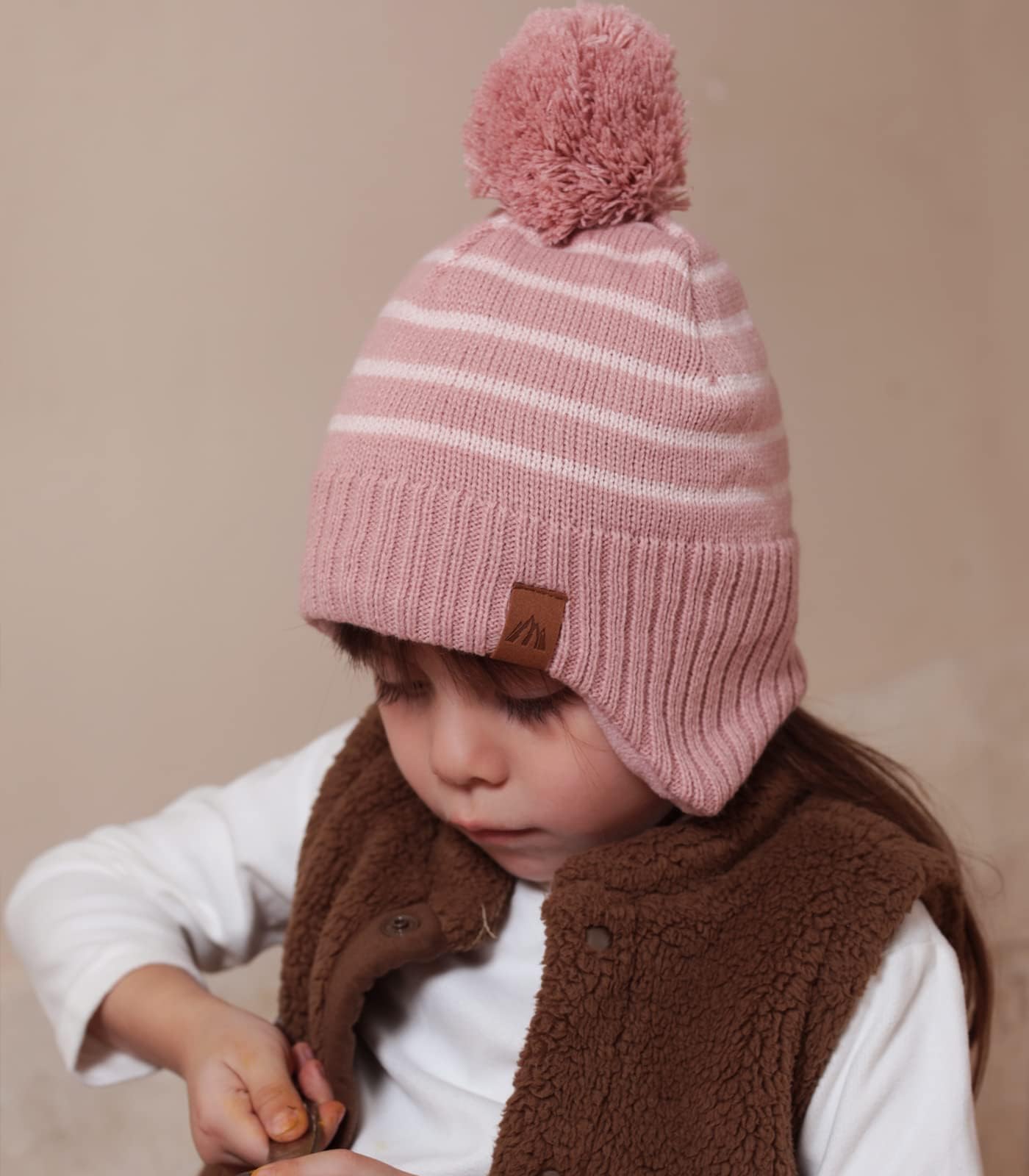 Winter Hat Girls Kids Beanie Earflap Pompom Baby Knitted Hat Girls 