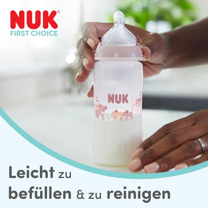 NUK First Choice Perfect Start Babyflaschen Geschenkset für Neugeborene | 0–6 Monate | 4 x Anti-Kolik-Trinkflaschen (150 ml, 300 ml), 2 x Sauger, 1 x Schnuller, 1 x Flaschenbürste | Neutral | 8 Stück
