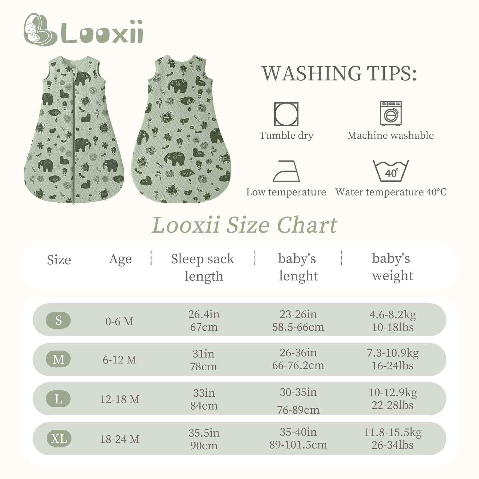 Looxii Baby Winter Sleeping Bag, Cotton, 2.5 Tog, Warm Winter Sleeping Bag, Soft Baby Sleeping Bag, Newborn in 6-12 Months, Perfect for Autumn, Winter