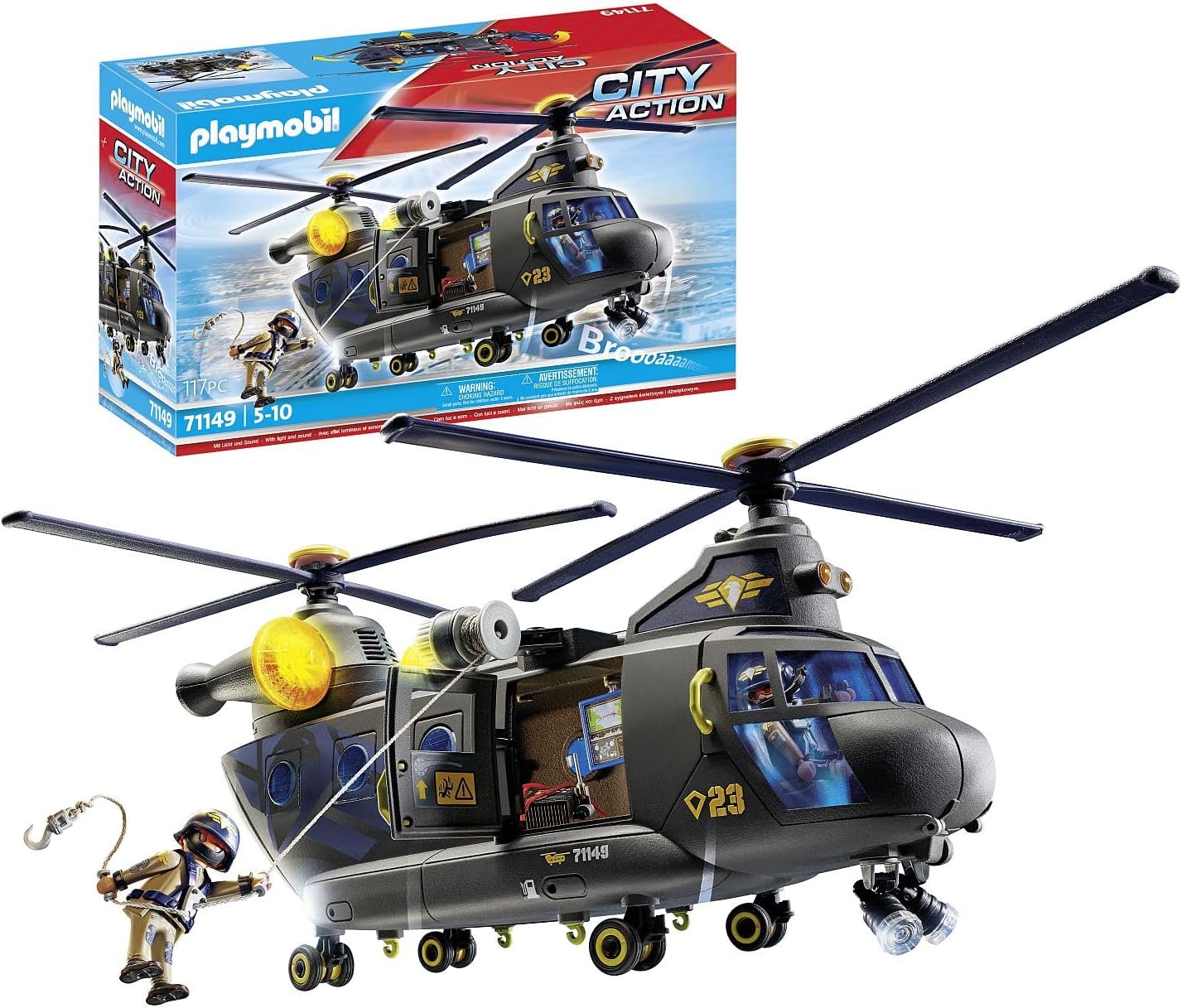 PLAYMOBIL City Action 71149 SWAT-Rettungshelikopter, detailreicher SWAT-Rettungshelikopter mit Licht- und Soundmodul, Spielzeug für Kinder ab 5 Jahren