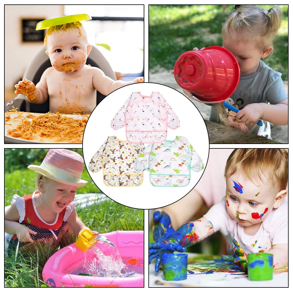 Vicloon Baby Lätzchen mit Lange Ärmeln,3PCS Ärmellätzchen Wasserdicht,Süßer Tierstil Baby Bibs Set für Essen Kunst Handwerk Malerei Bemalen Spielen für 6-24 Monaten