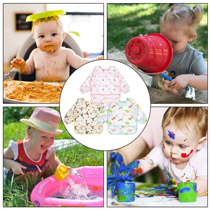 Vicloon Baby Lätzchen mit Lange Ärmeln,3PCS Ärmellätzchen Wasserdicht,Süßer Tierstil Baby Bibs Set für Essen Kunst Handwerk Malerei Bemalen Spielen für 6-24 Monaten