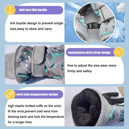 HNGEMSY Children's Winter Snow Gloves Ski Gloves for 2-13 Years Girls Boys PU Palm Waterproof Windproof Warm Fleece Winter Gloves