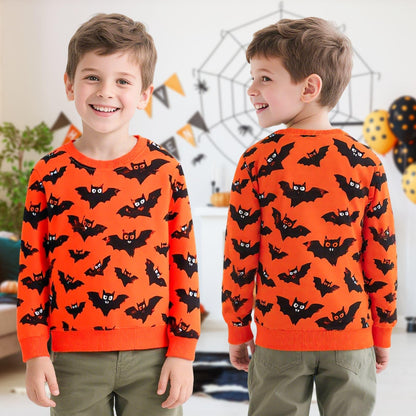 Baogaier Sweatshirt für Jungen Halloween Kürbisse Fledermaus Drucken Baumwolle Pullover Kinder Langarm Rundhalsausschnitt Shirt Activewear Tops Kleinkind Kleidung 2-7 Jahre, Gr.92-122