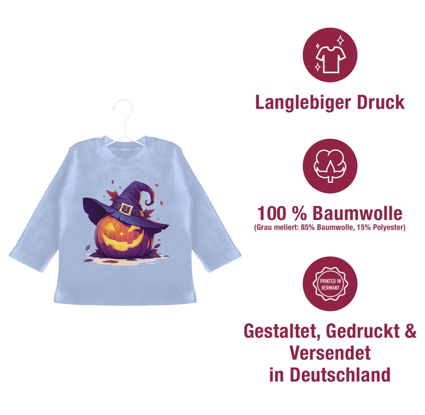 Shirtracer - Baby Long Sleeve Shirt - Babies - Scary Pumpkin | Scary Witch Pumpkin | Scary Pumpkin | Spooky Pumpkin | Pumpkin Face Halloween