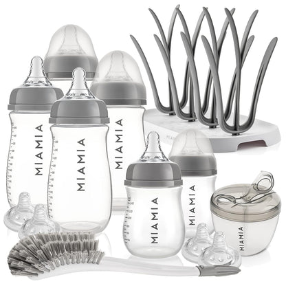 MiaMia 13-tlg. Babyflaschen Set – 6 Flaschen mit Silikon-Trinksaugern | Inkl. Milchpulverportionierer, Bürste & Abtropfständer | BPA-frei, Anti-Kolik & spülmaschinenfest | 2x 140 ml & 4x 260 ml - Meloni2