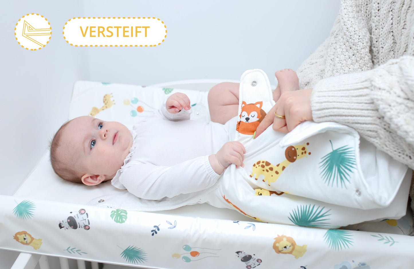 Wickelunterlage Wickelauflage Keil 70x47 cm - Wickeltischauflage für Babys abwaschbare und wasserdichte Wickelmulde ideal für Babybett und Wickeltisch Kaninchen Motiv