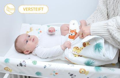 Wickelunterlage Wickelauflage Keil 70x47 cm - Wickeltischauflage für Babys abwaschbare und wasserdichte Wickelmulde ideal für Babybett und Wickeltisch Kaninchen Motiv