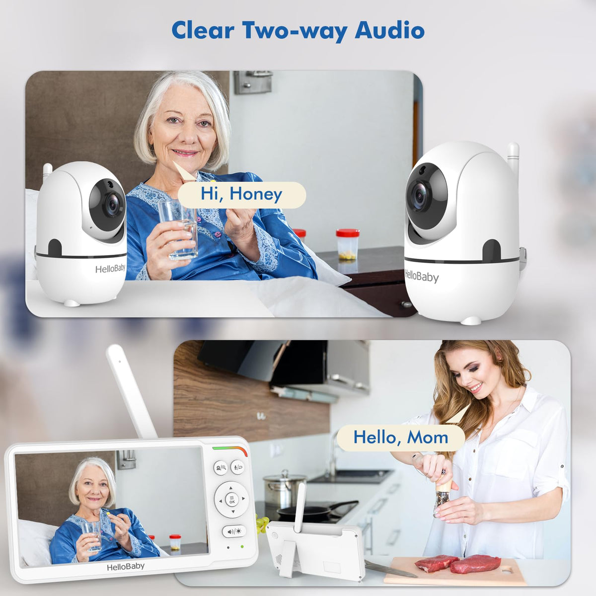 HelloBaby Babyphone mit Kamera, Kein WLAN, 5" IPS, HB6550, 3500 mAh | 355° Schwenken-120° Neige-Zoomen, Babyfone ohne WLAN, 2 Wege Audio, Temperatur, 8 Schlaflieder, Nachtsicht, Kabel-Kamera