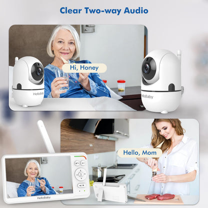 HelloBaby Babyphone mit Kamera, Kein WLAN, 5" IPS, HB6550, 3500 mAh | 355° Schwenken-120° Neige-Zoomen, Babyfone ohne WLAN, 2 Wege Audio, Temperatur, 8 Schlaflieder, Nachtsicht, Kabel-Kamera